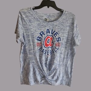 New Era Heather Blue Marled Short Sleeve Tee Atlanta Braves Logo